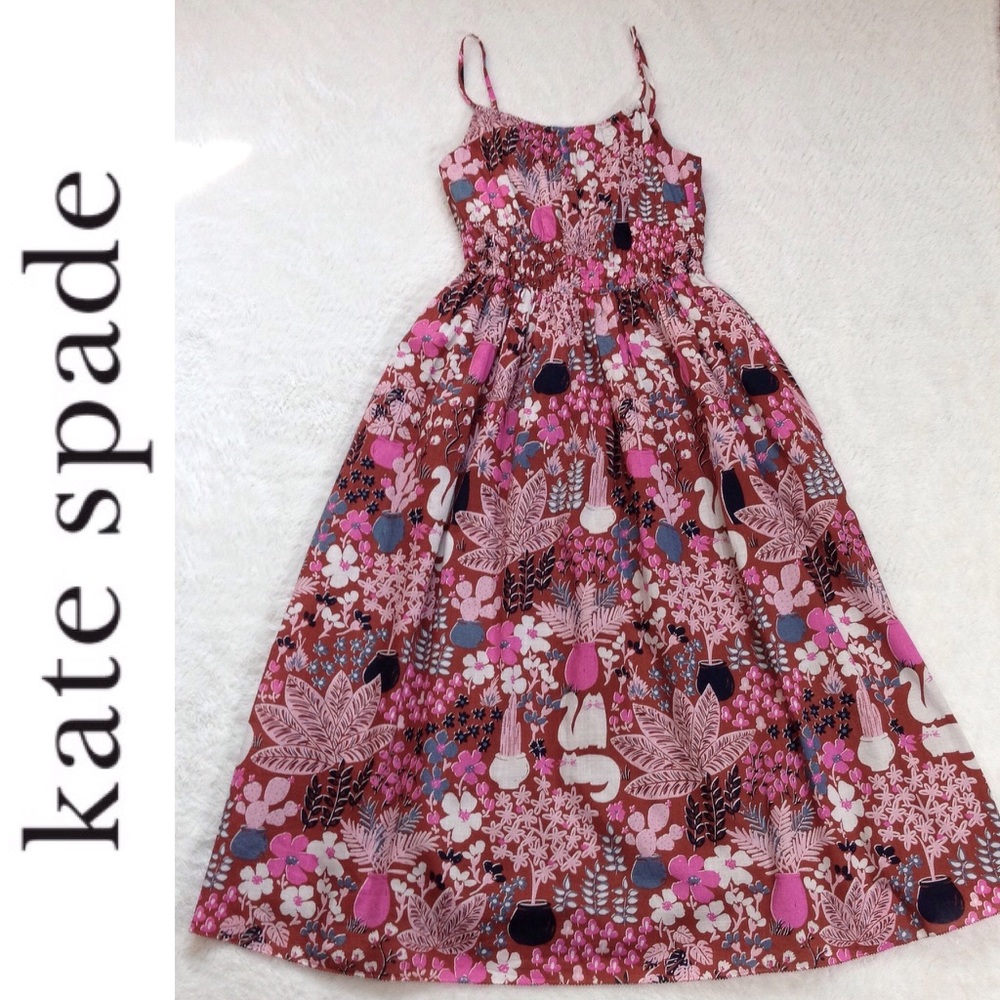 Kate Spade Cactus & Cat Smocked Midi Dress